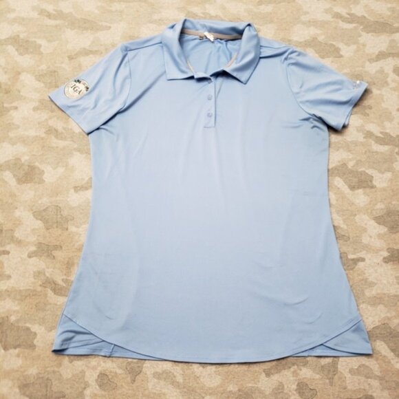 Under Armour Golf Polo Top Womens Large Blue Heatgear Short Sleeve Branded - Picture 1 of 12